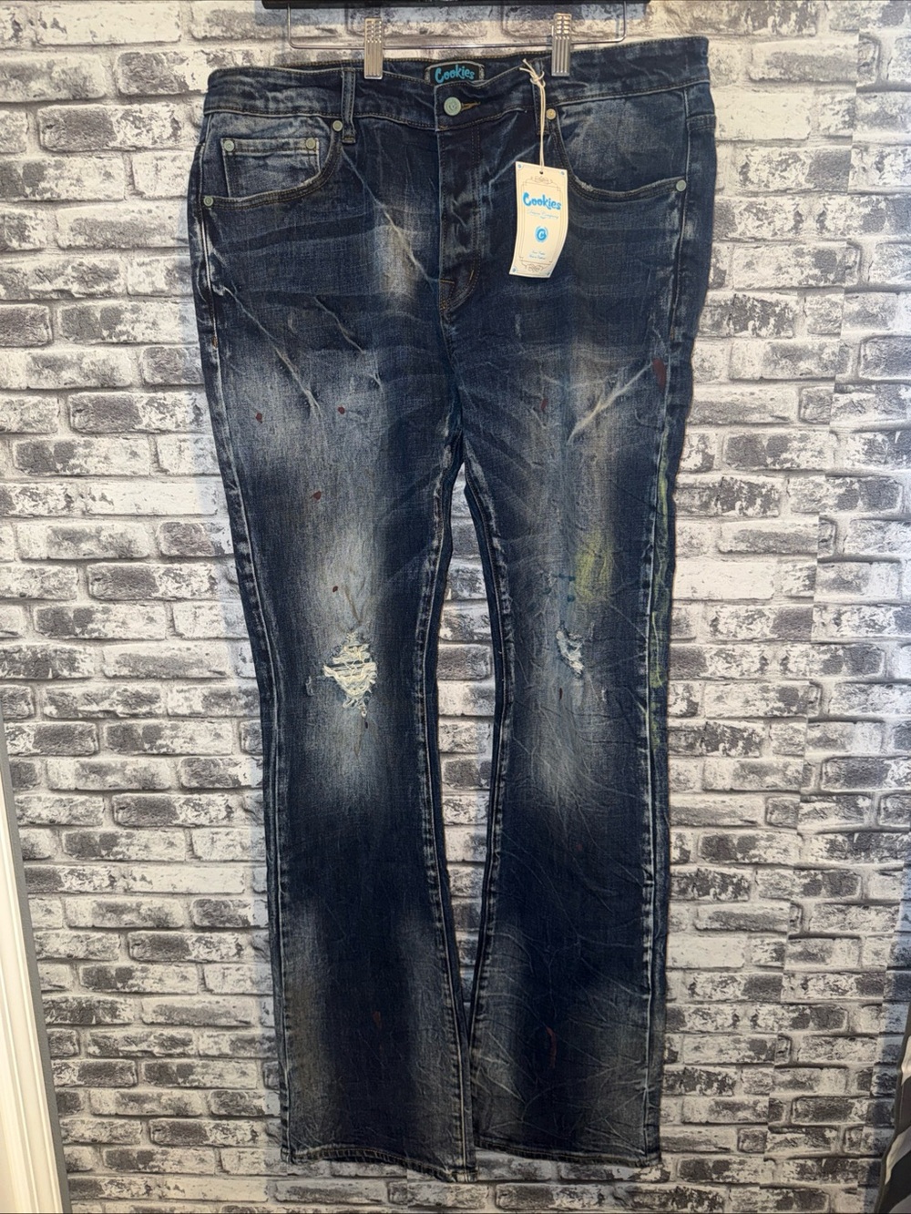 Dark Wash Bootcut Men's Jeans - Distressed Blue